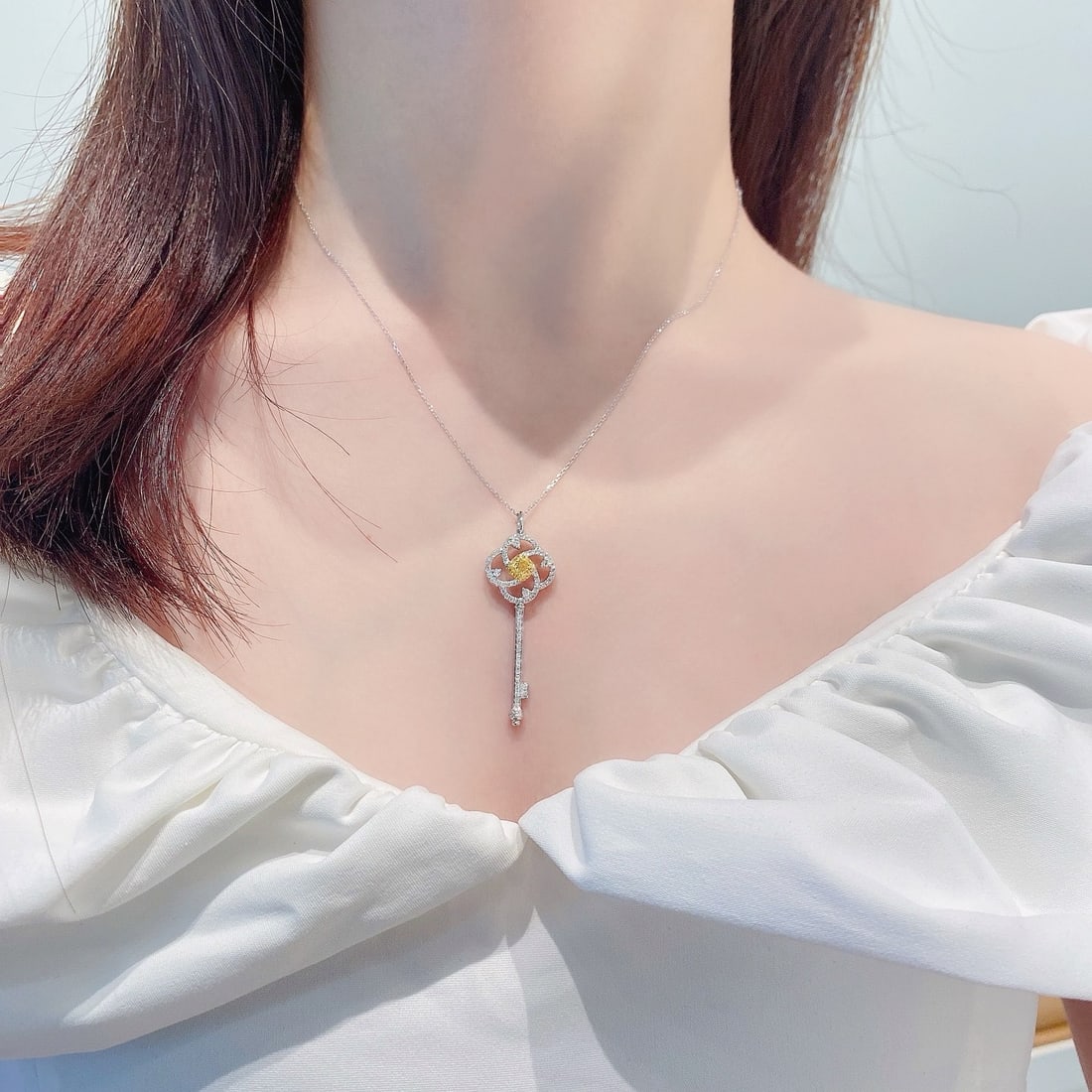 14k Gold 0.59 Ctw Natural Yellow Diamond & Diamond Necklace - 2