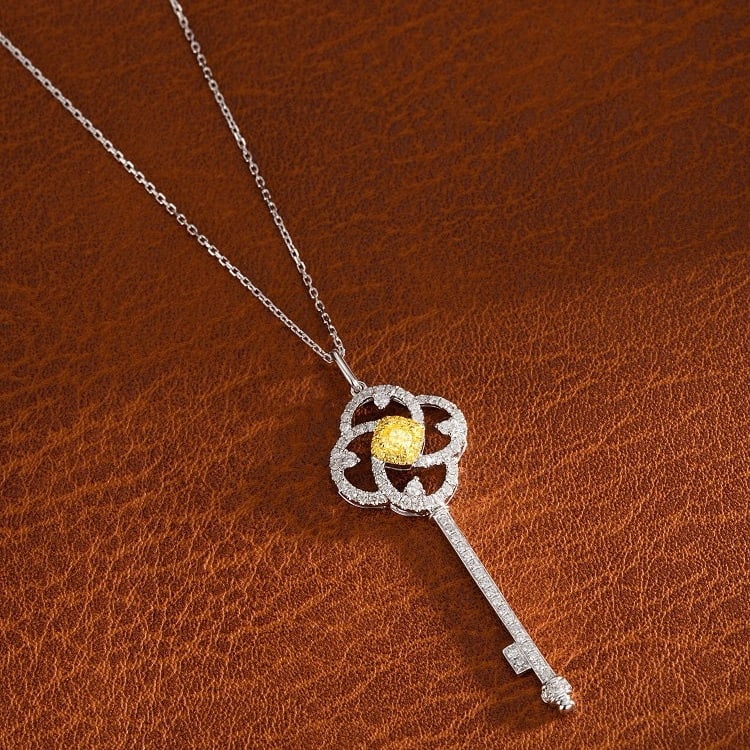 14k Gold 0.59 Ctw Natural Yellow Diamond & Diamond Necklace - 3