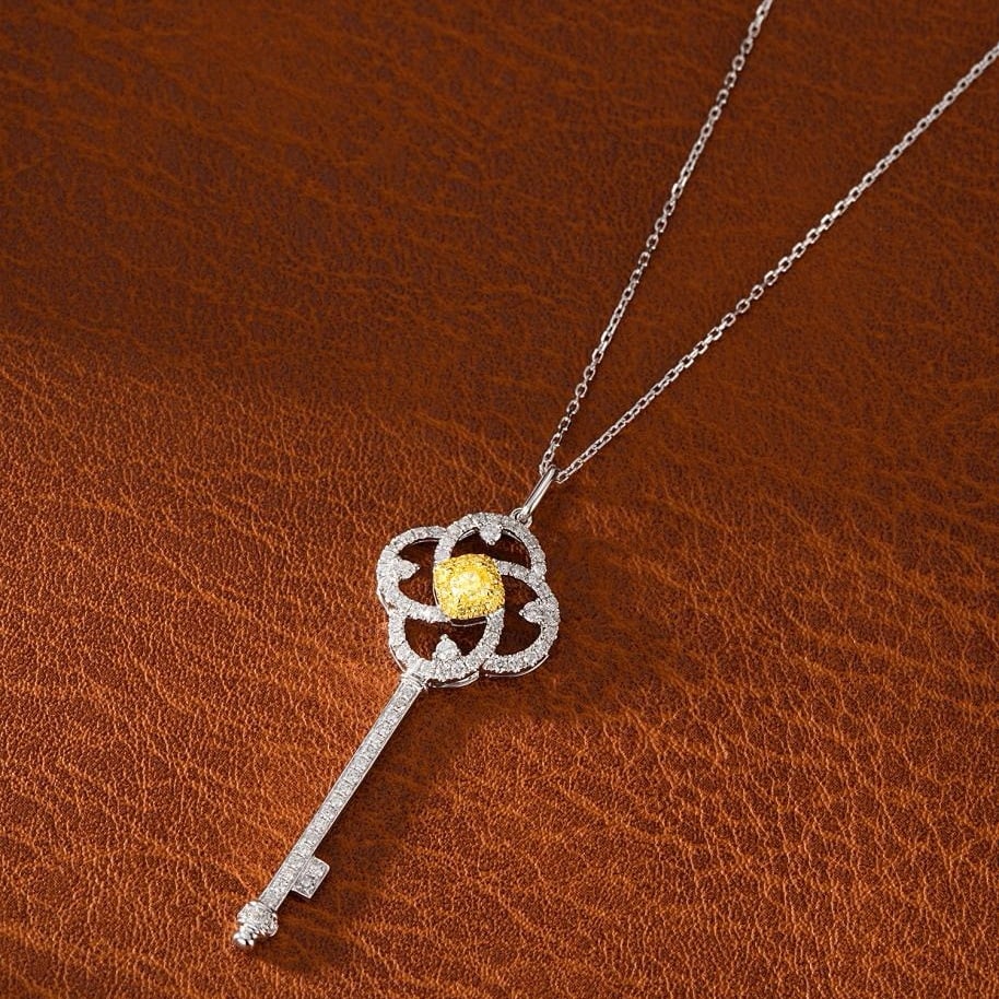 14k Gold 0.59 Ctw Natural Yellow Diamond & Diamond Necklace - 4