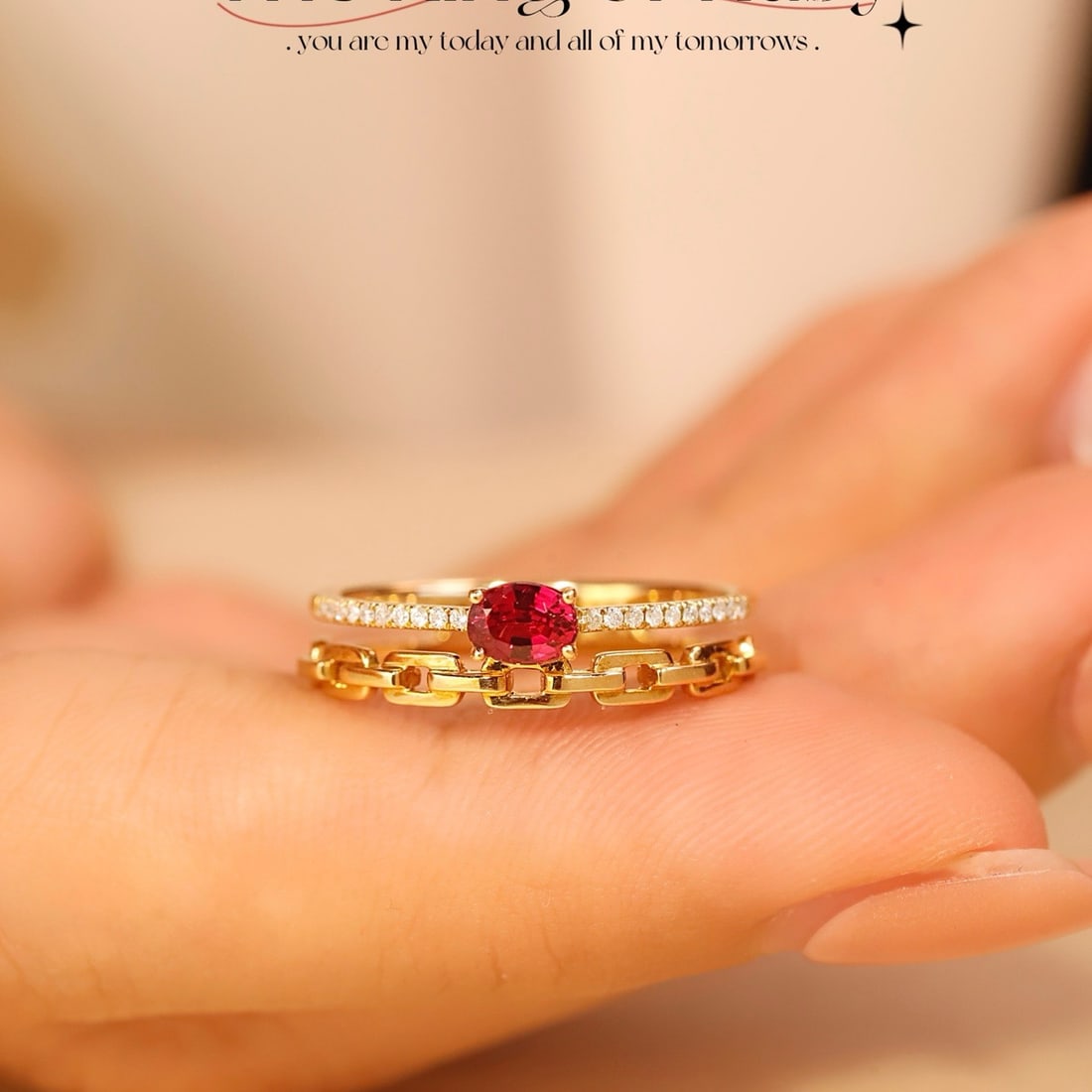 14k Gold 0.48 Ctw Natural Ruby & Diamond Ring: Ref:231174083 // gold content:14k gold // ring size:7. 25us // // main gemstone:ruby // shape:oval // carat weight:0. 42ct // color:red // treatment:natural // // adjacent gemstone 2 : diamond //