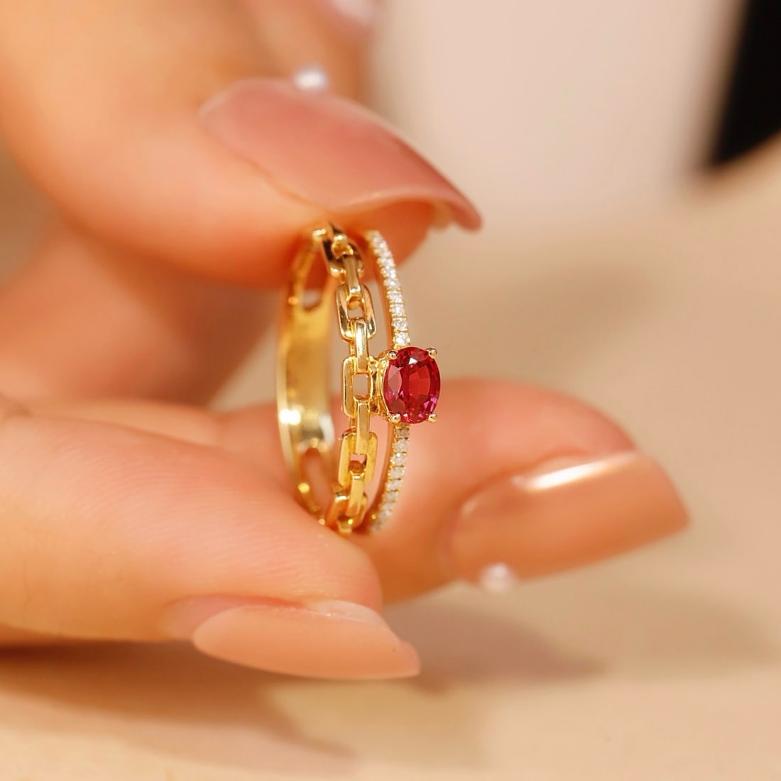14k Gold 0.48 Ctw Natural Ruby & Diamond Ring - 3