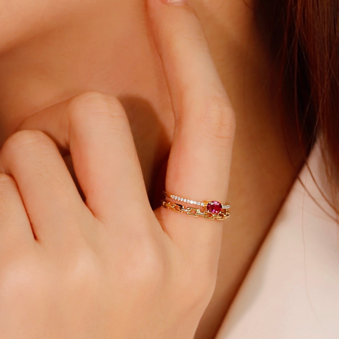 14k Gold 0.48 Ctw Natural Ruby & Diamond Ring - 5