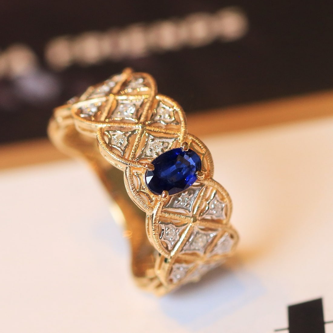 14k Gold 0.86 Ctw Natural Sapphire & Diamond Ring - 2