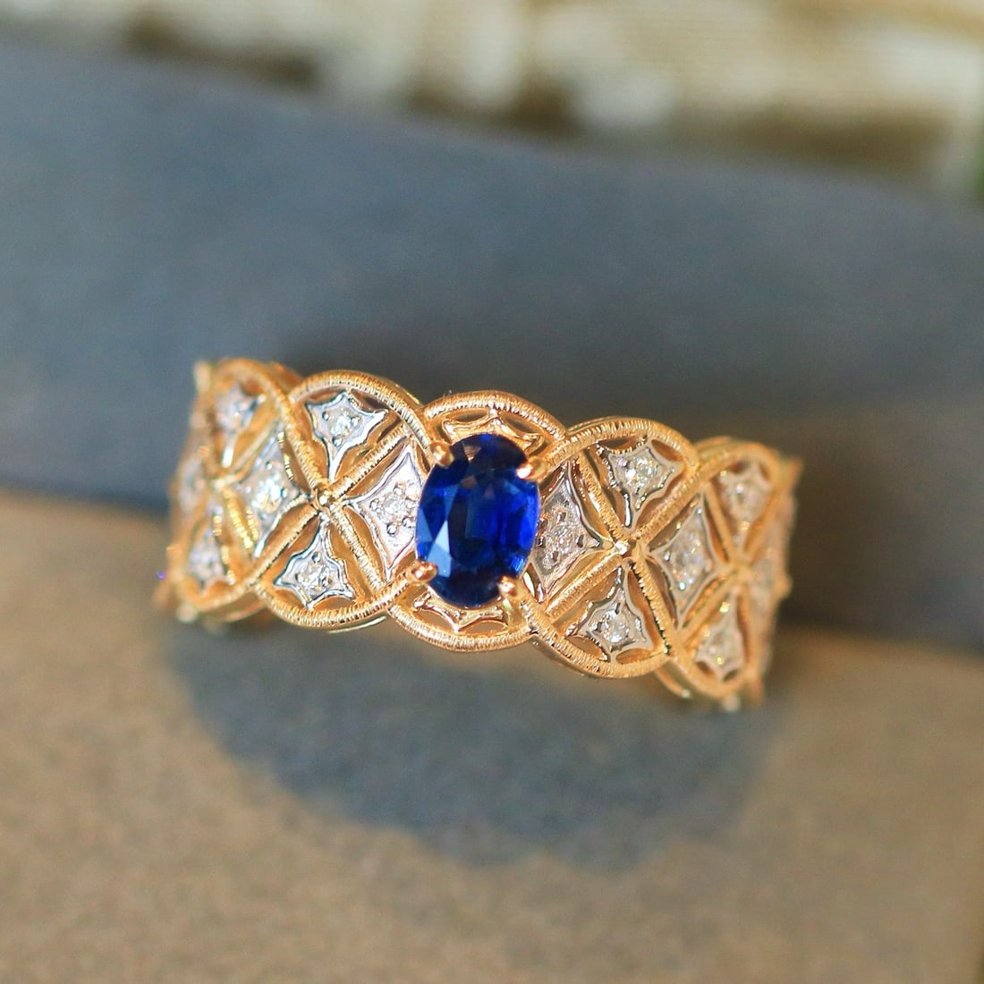14k Gold 0.86 Ctw Natural Sapphire & Diamond Ring - 5