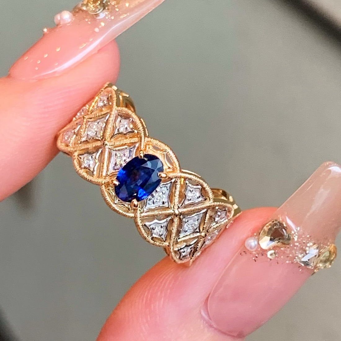 14k Gold 0.86 Ctw Natural Sapphire & Diamond Ring - 6