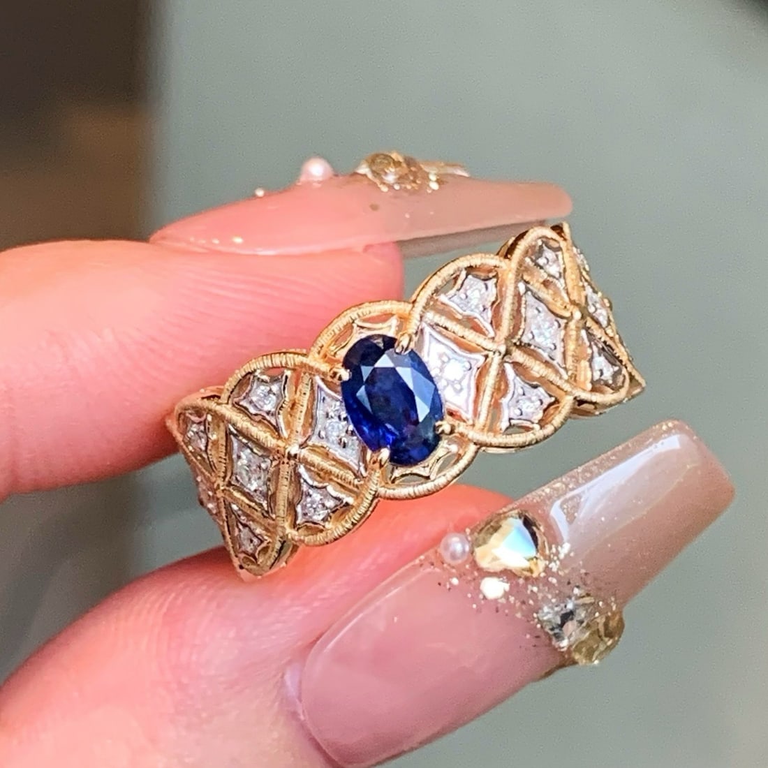 14k Gold 0.86 Ctw Natural Sapphire & Diamond Ring - 7