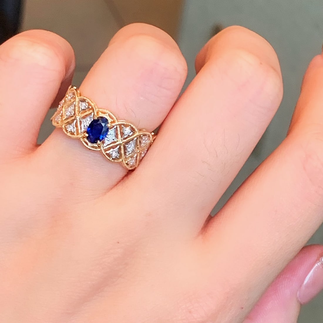 14k Gold 0.86 Ctw Natural Sapphire & Diamond Ring - 8