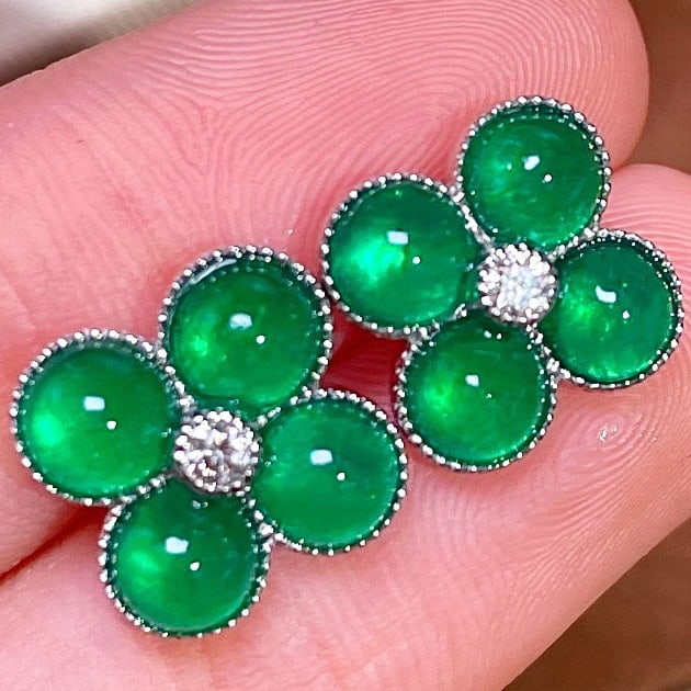 14k Gold 3.37 Ctw Natural Emerald & Diamond Earrings - 2