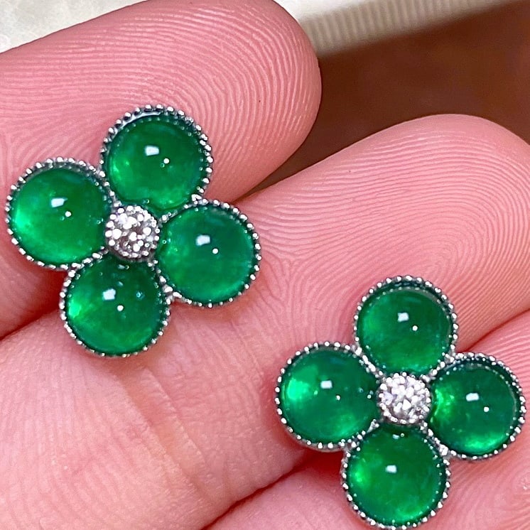 14k Gold 3.37 Ctw Natural Emerald & Diamond Earrings - 3