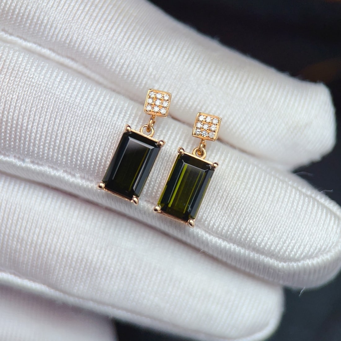 14k Gold 3.10 Ctw Natural Tourmaline & Diamond Earrings - 2