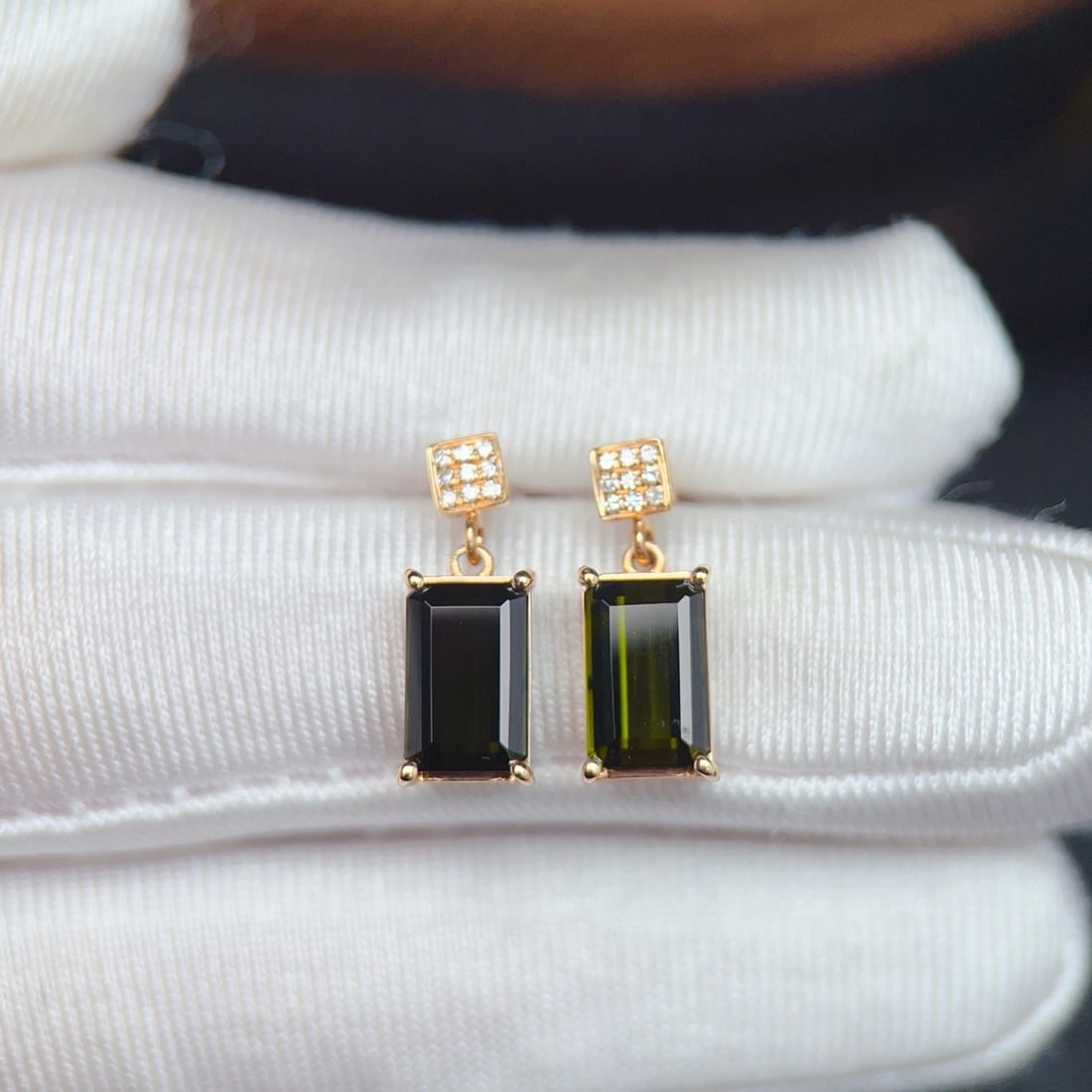 14k Gold 3.10 Ctw Natural Tourmaline & Diamond Earrings - 3