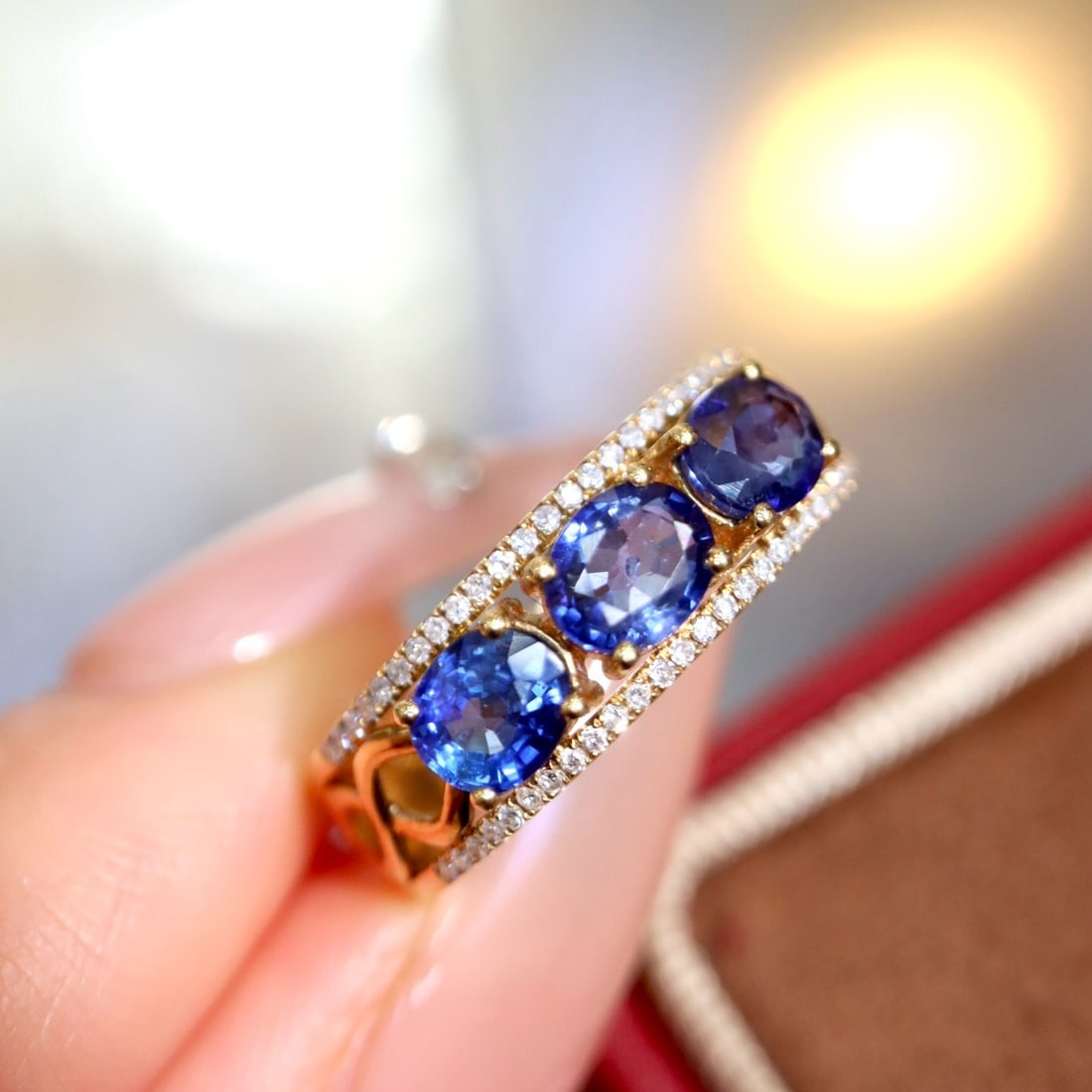 14k Gold 1.75 Ctw Natural Sapphire & Diamond Ring - 7