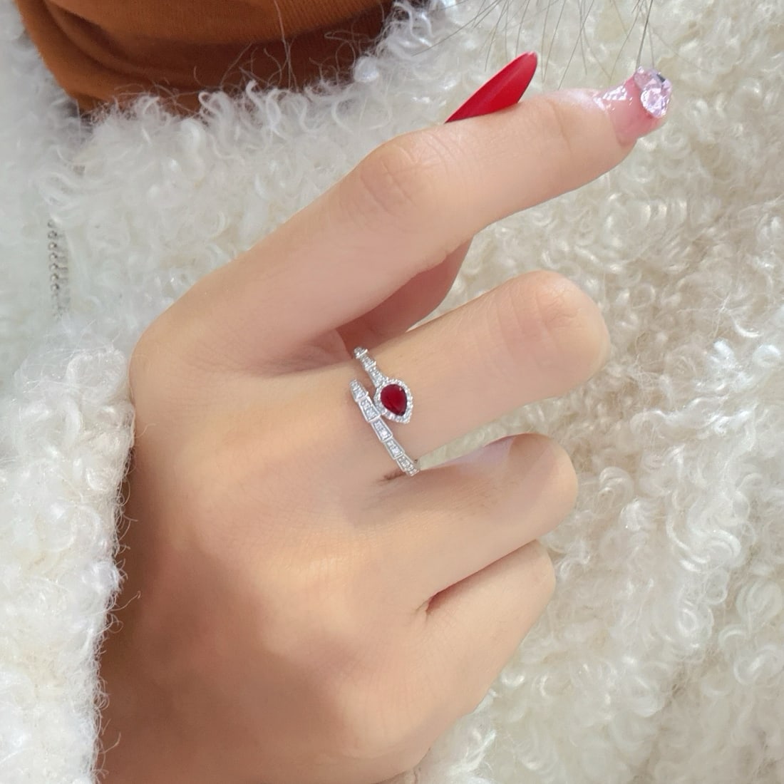 14k Gold 0.45 Ctw Natural Ruby & Diamond & Snake Ring - 5