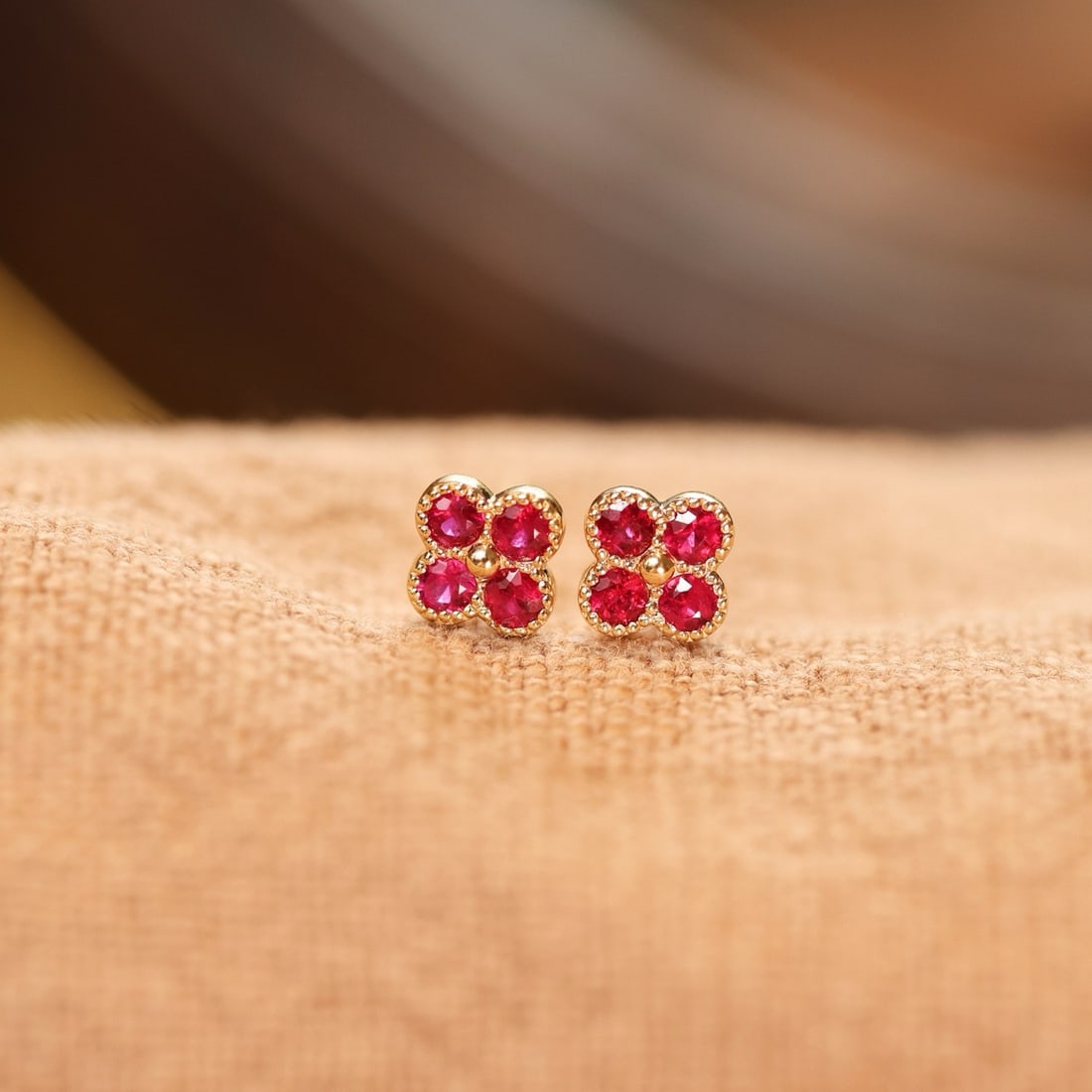 14k Gold 0.27 Ct Natural Ruby Earrings - 6