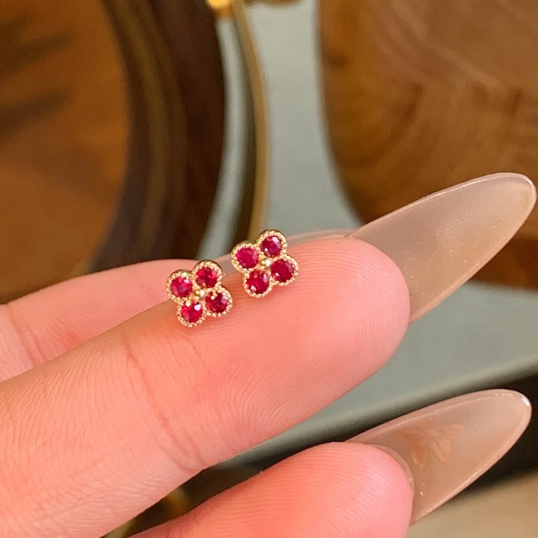 14k Gold 0.27 Ct Natural Ruby Earrings - 7