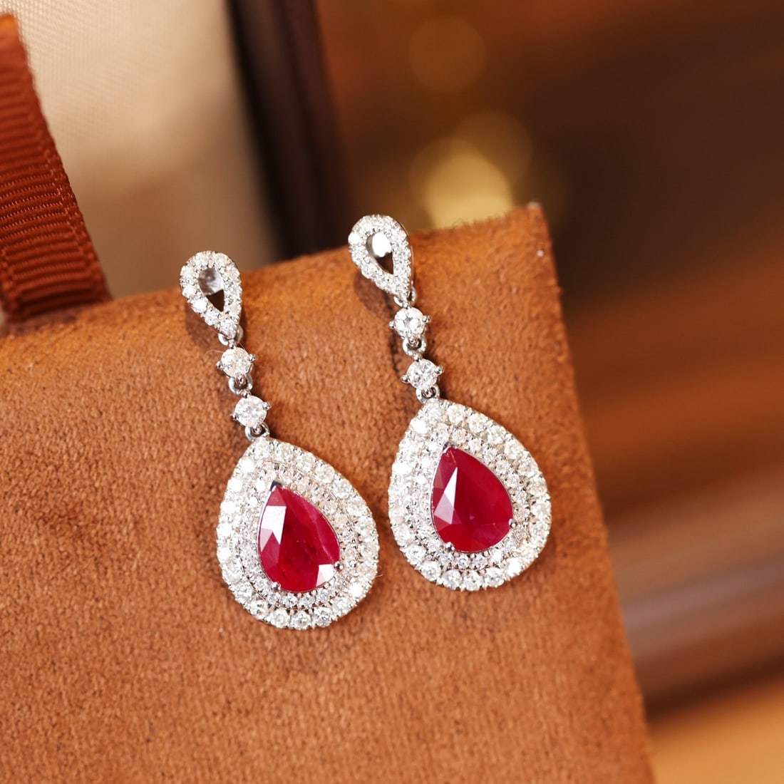 14k Gold 2.96 Ctw Vivid Red Natural Ruby & Diamond Earrings - 2