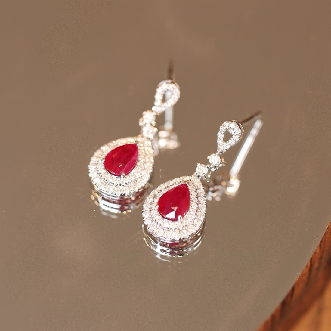 14k Gold 2.96 Ctw Vivid Red Natural Ruby & Diamond Earrings - 3
