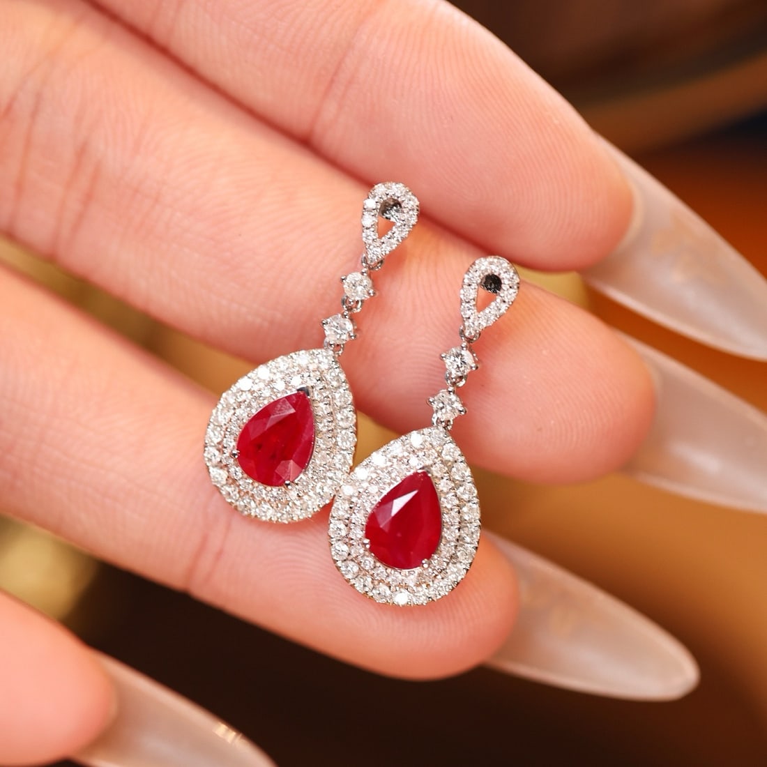 14k Gold 2.96 Ctw Vivid Red Natural Ruby & Diamond Earrings - 5
