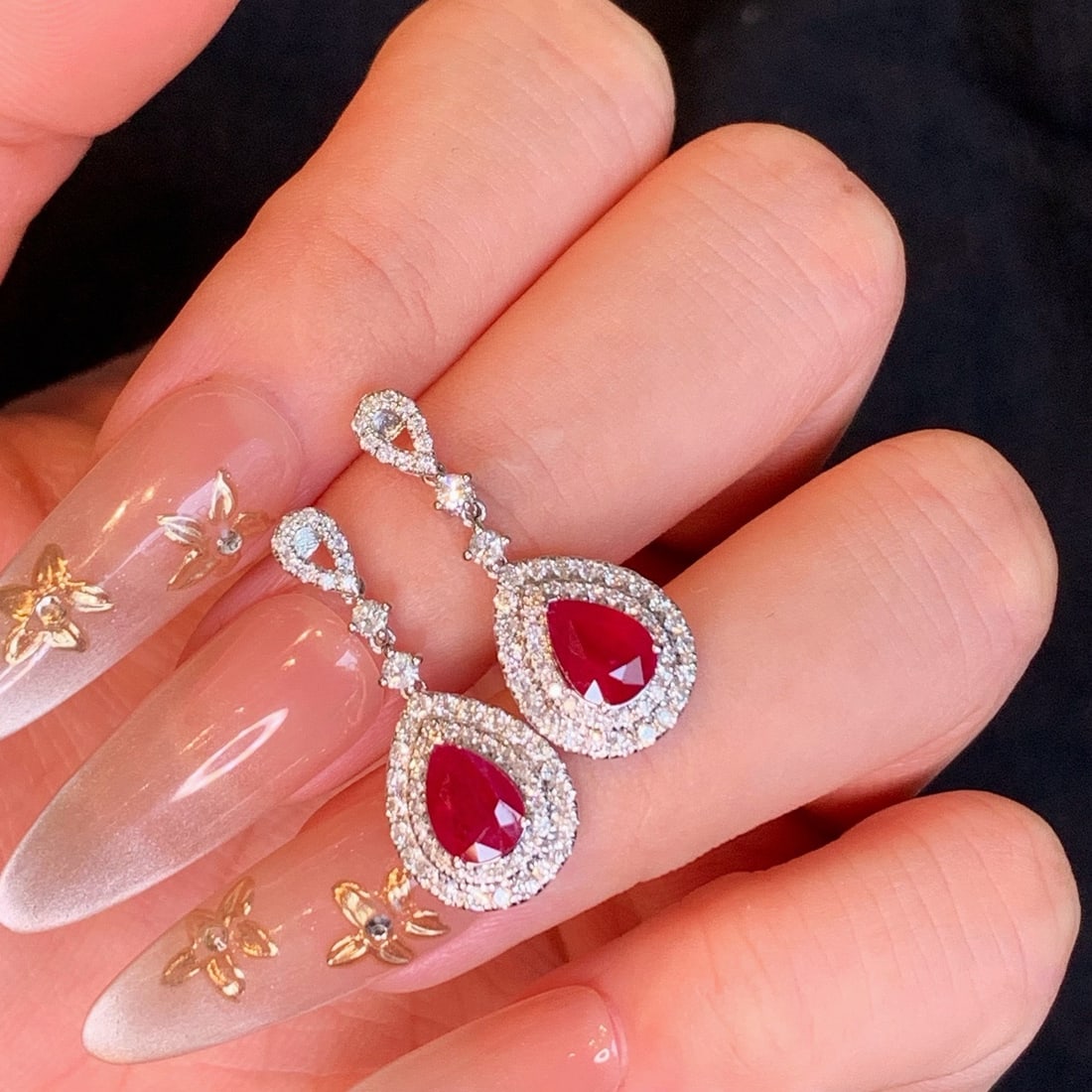 14k Gold 2.96 Ctw Vivid Red Natural Ruby & Diamond Earrings - 6
