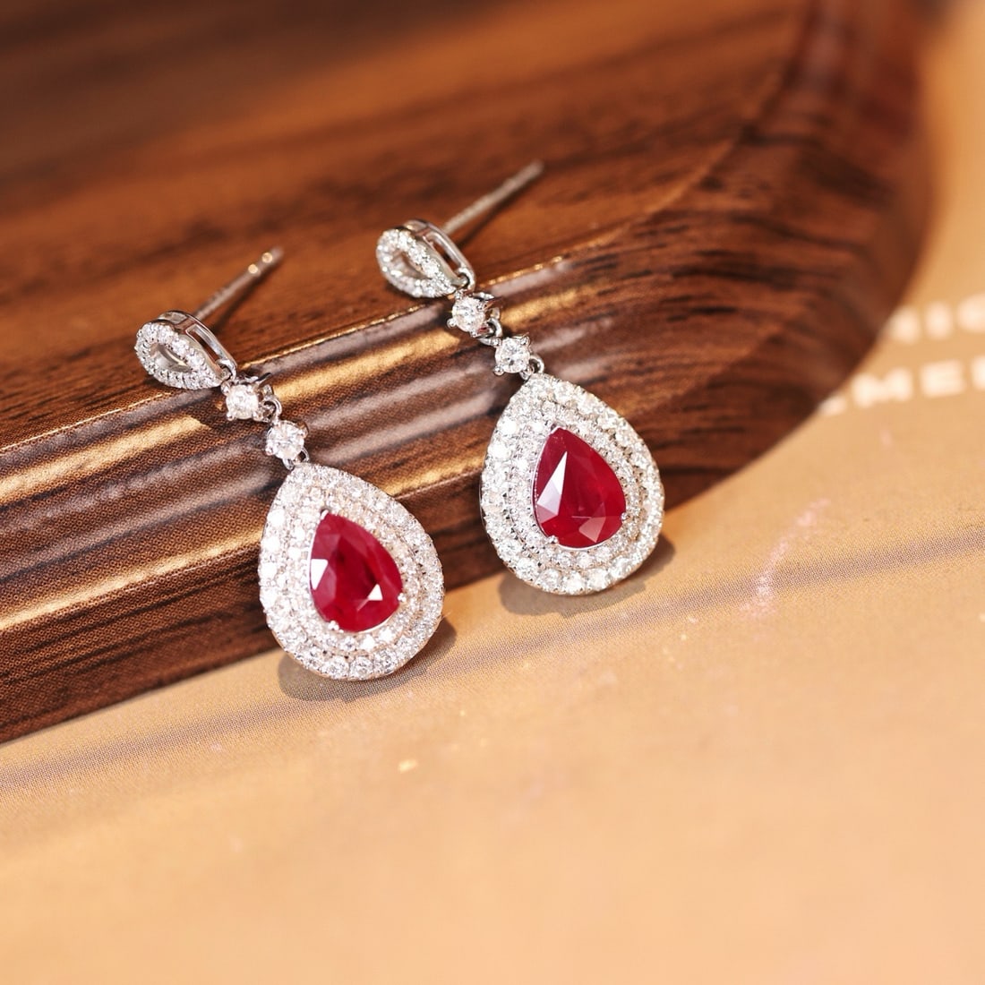 14k Gold 2.96 Ctw Vivid Red Natural Ruby & Diamond Earrings - 7