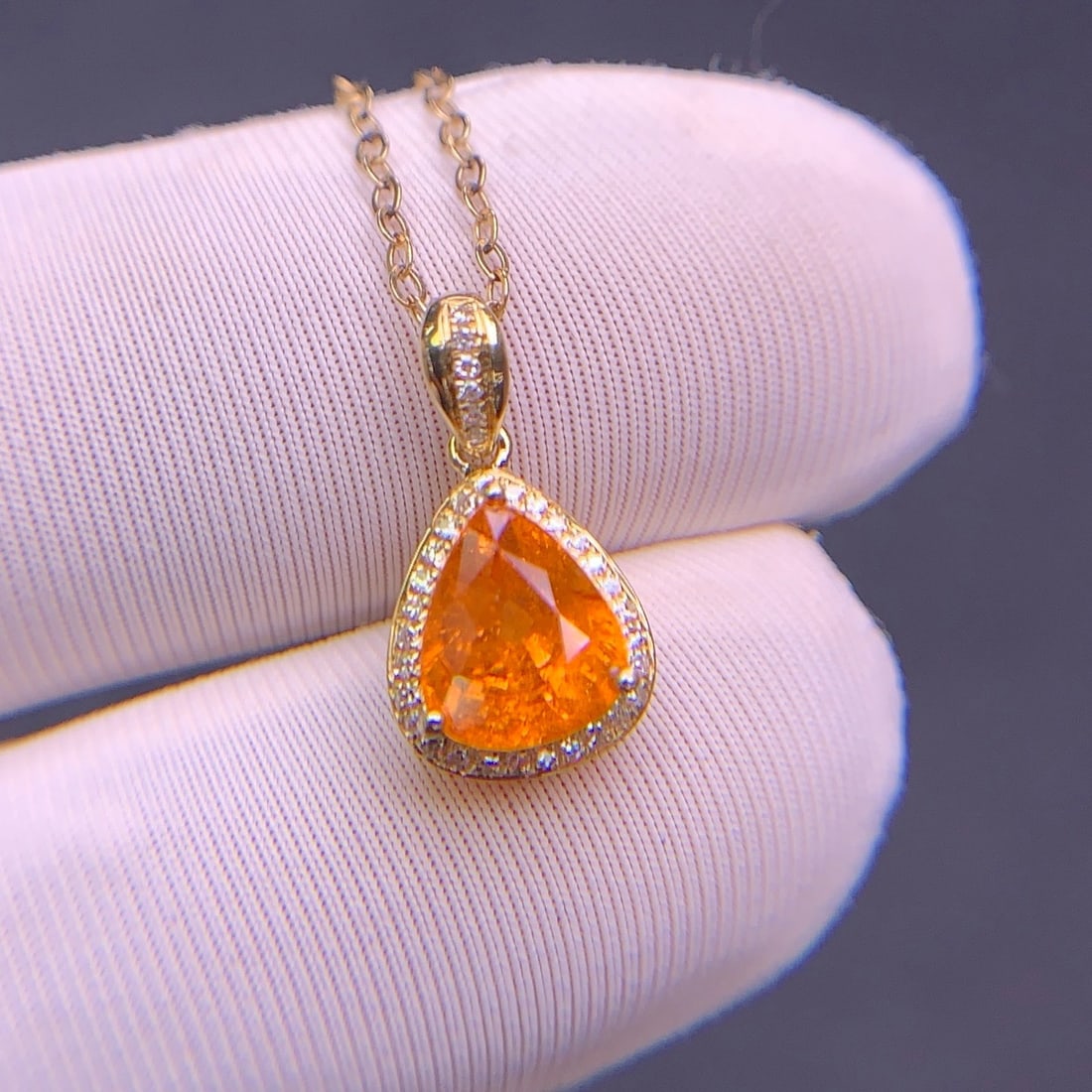 14k Gold 1.9 Ct Natural Spessartine & Diamond Pendant( Without Chain ) - 2