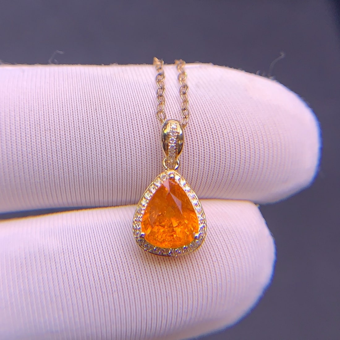 14k Gold 1.9 Ct Natural Spessartine & Diamond Pendant( Without Chain ) - 3
