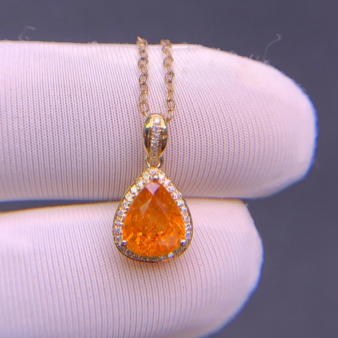 14k Gold 1.9 Ct Natural Spessartine & Diamond Pendant( Without Chain ) - 4