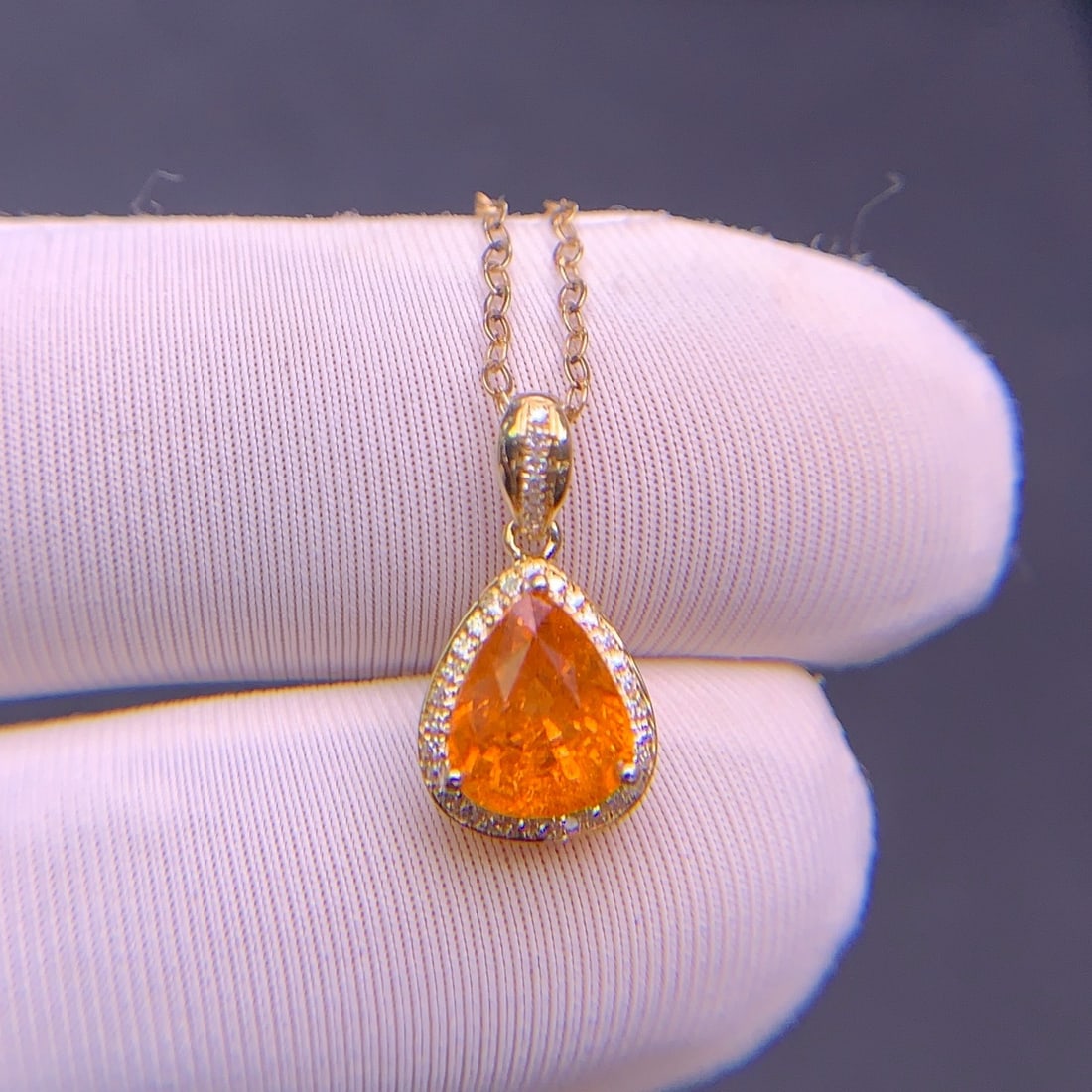 14k Gold 1.9 Ct Natural Spessartine & Diamond Pendant( Without Chain ) - 5