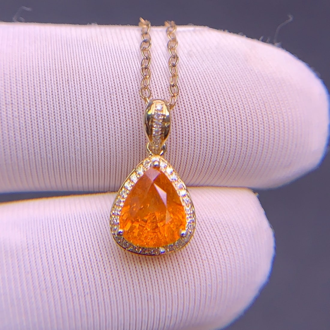 14k Gold 1.9 Ct Natural Spessartine & Diamond Pendant( Without Chain ) - 6