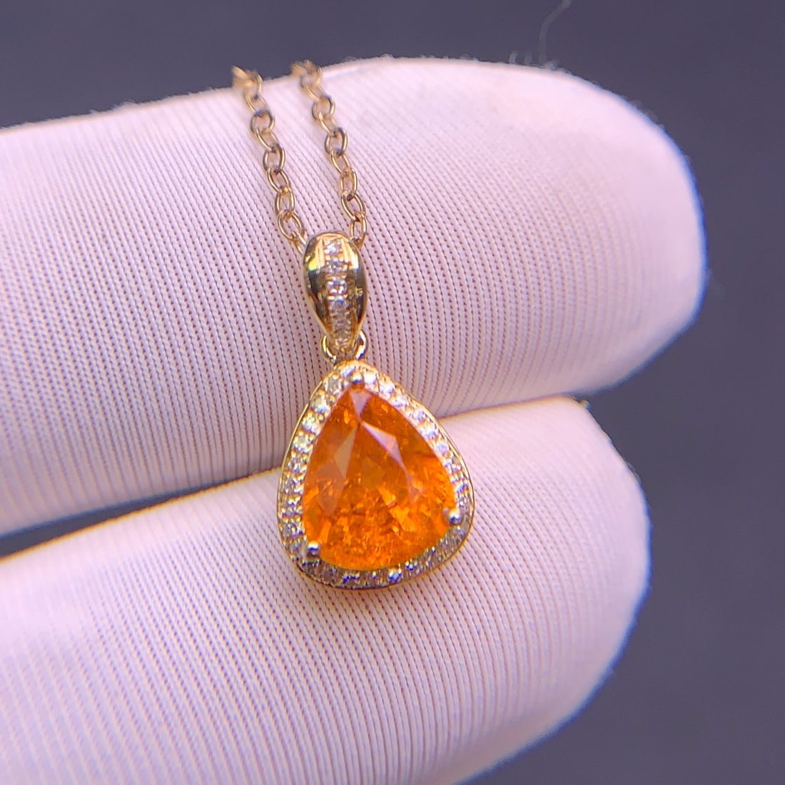 14k Gold 1.9 Ct Natural Spessartine & Diamond Pendant( Without Chain ) - 7
