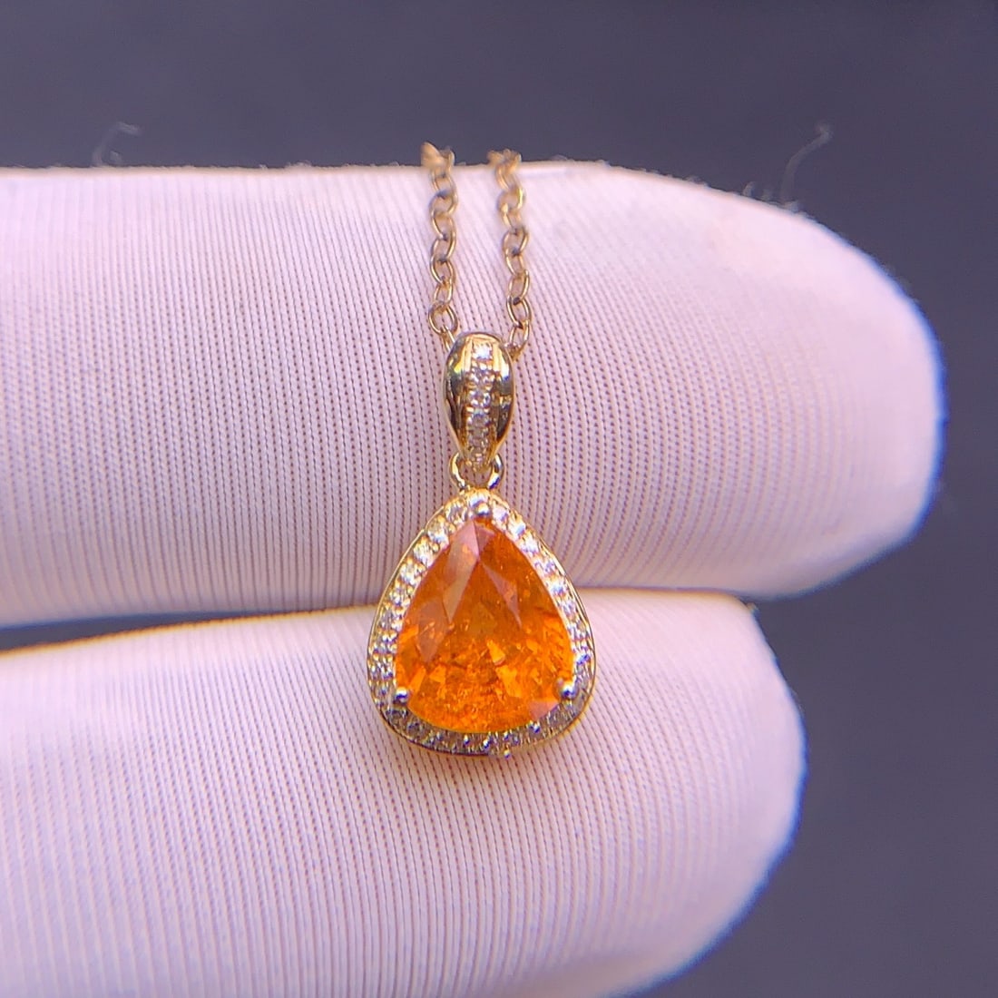 14k Gold 1.9 Ct Natural Spessartine & Diamond Pendant( Without Chain ) - 8