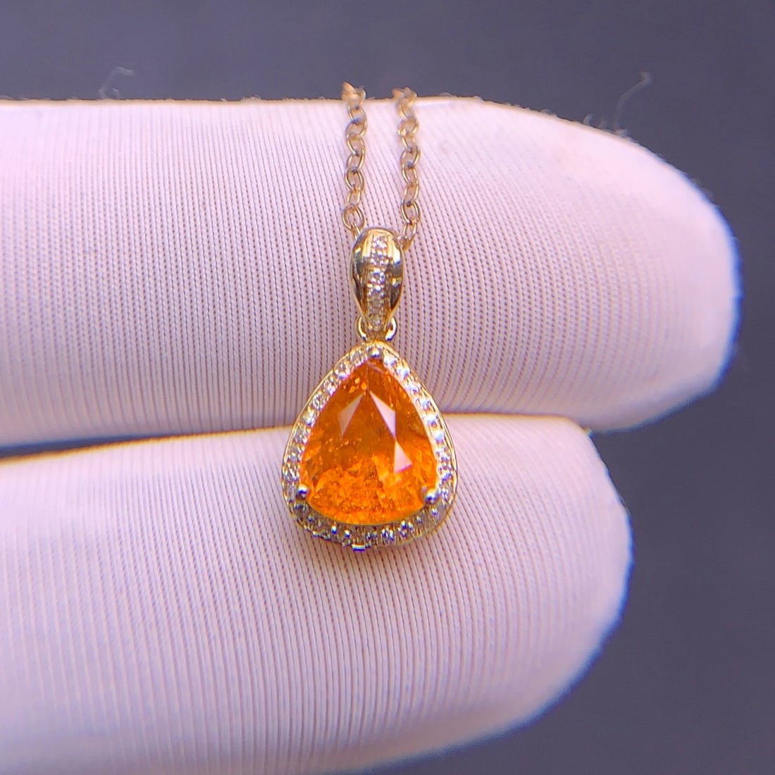 14k Gold 1.9 Ct Natural Spessartine & Diamond Pendant( Without Chain ) - 9