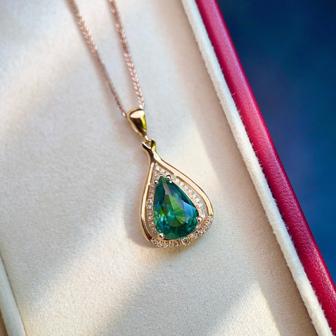 14k Gold 1.53 Ctw Natural Tourmaline & Diamond Pendant( Without Chain ) - 2
