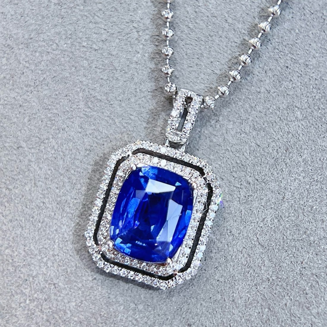 14k Gold 3.45 Ctw Natural Sapphire & Diamond Pendant( Without Chain ): Ref:231174110 // gold content:14k gold // main gemstone:sapphire // shape:cushion // carat weight:3. 15ct // color:blue // treatment:natural // // adjacent gemstone 2 : diamond // shape:round //