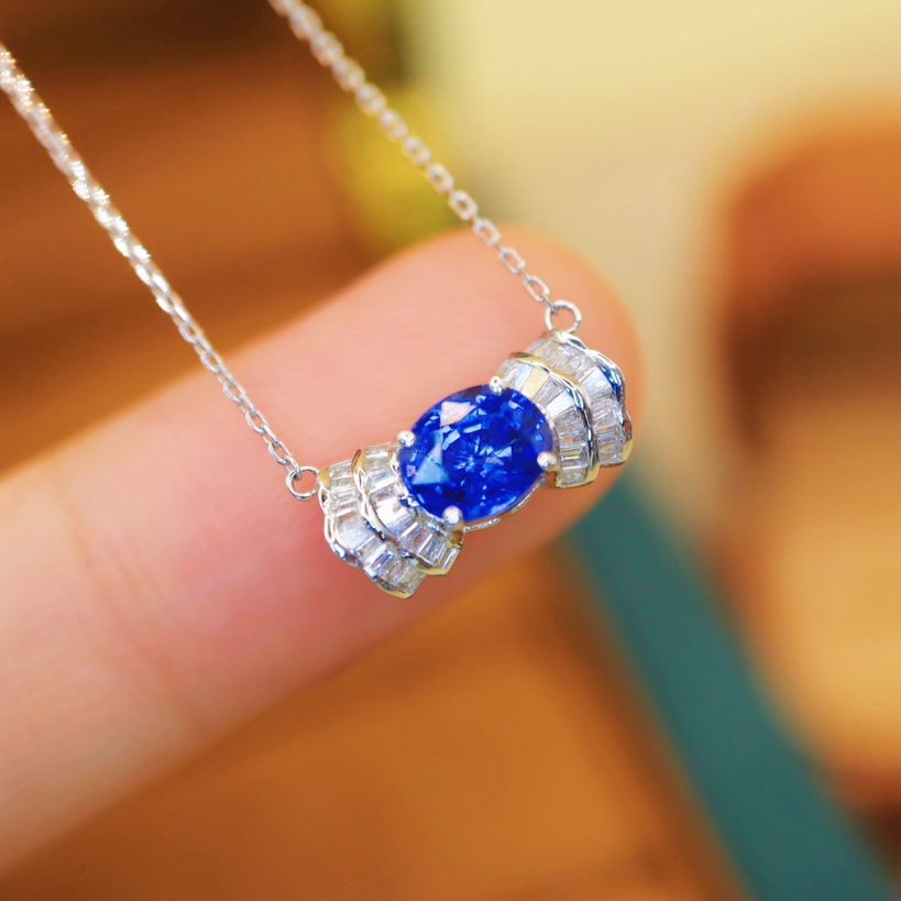 14k Gold 1.21 Ctw Natural Sapphire & Diamond Necklace - 2