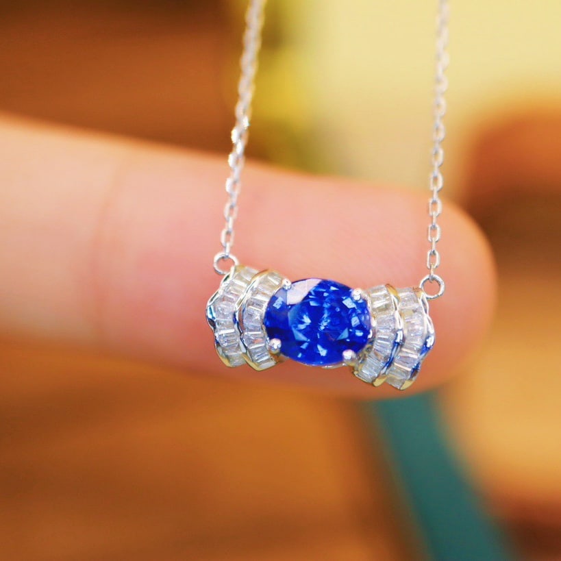 14k Gold 1.21 Ctw Natural Sapphire & Diamond Necklace - 3