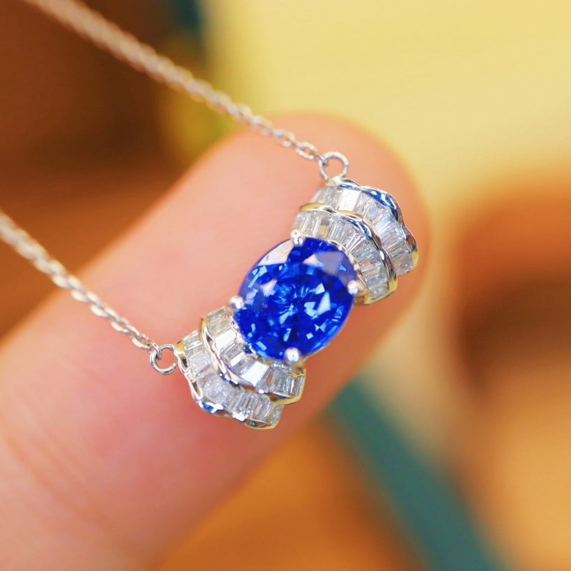14k Gold 1.21 Ctw Natural Sapphire & Diamond Necklace - 4