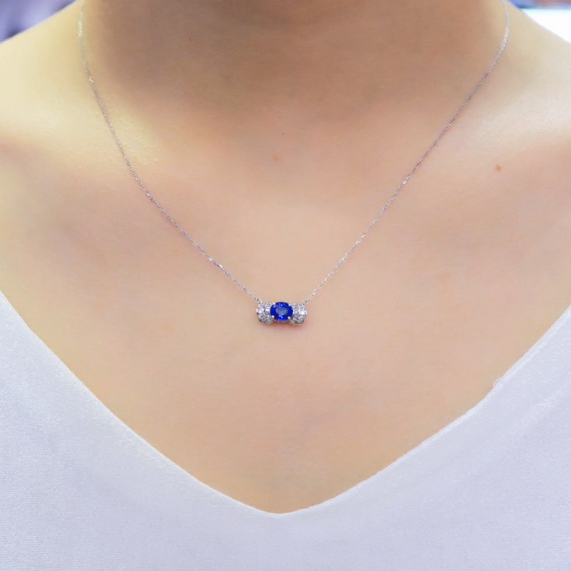 14k Gold 1.21 Ctw Natural Sapphire & Diamond Necklace - 6