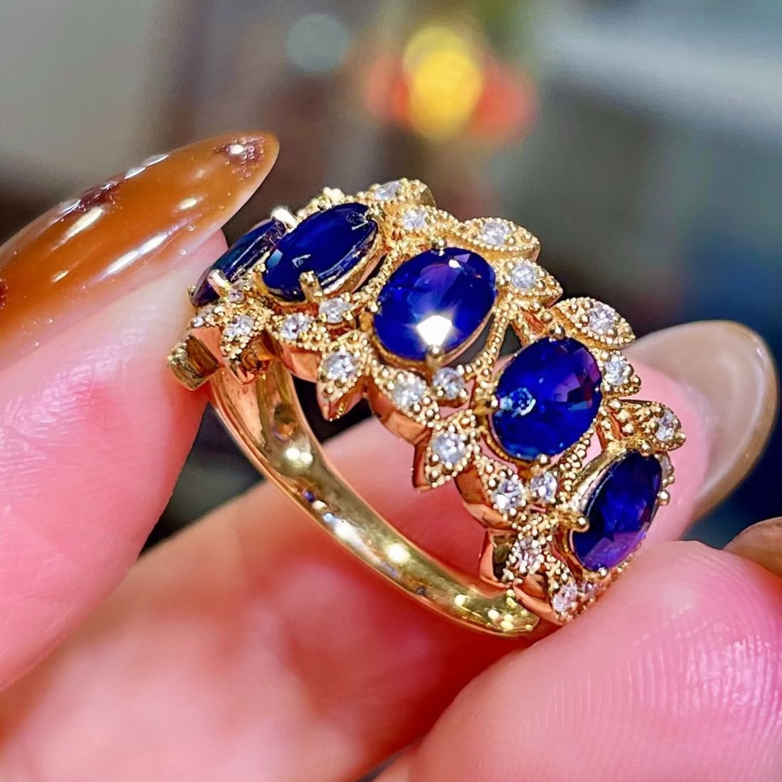 14k Gold 2.57 Ctw Vivid Blue Natural Sapphire & Diamond Ring - 2