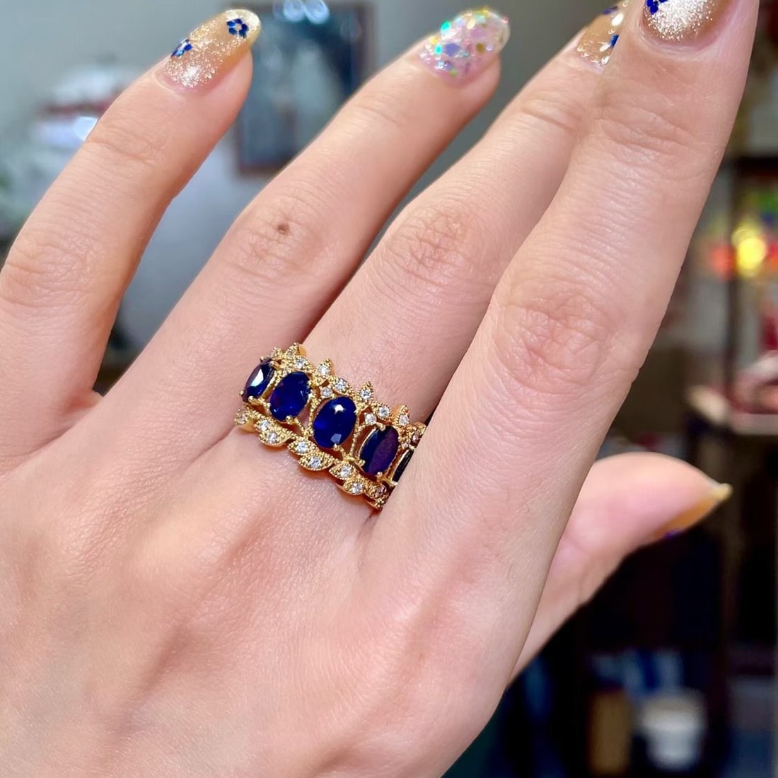 14k Gold 2.57 Ctw Vivid Blue Natural Sapphire & Diamond Ring - 4