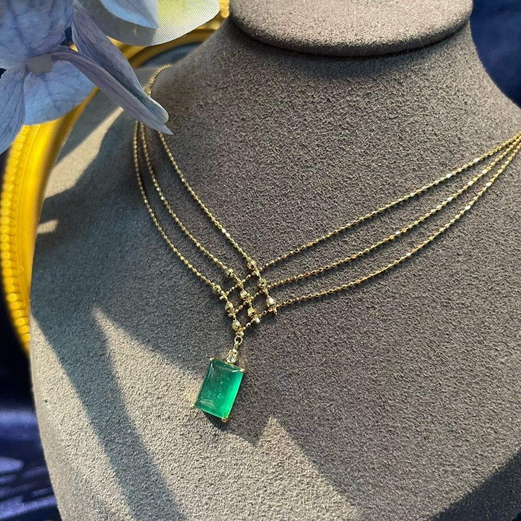 14k Gold 2.10 Ct Natural Emerald & Diamond Necklace - 2