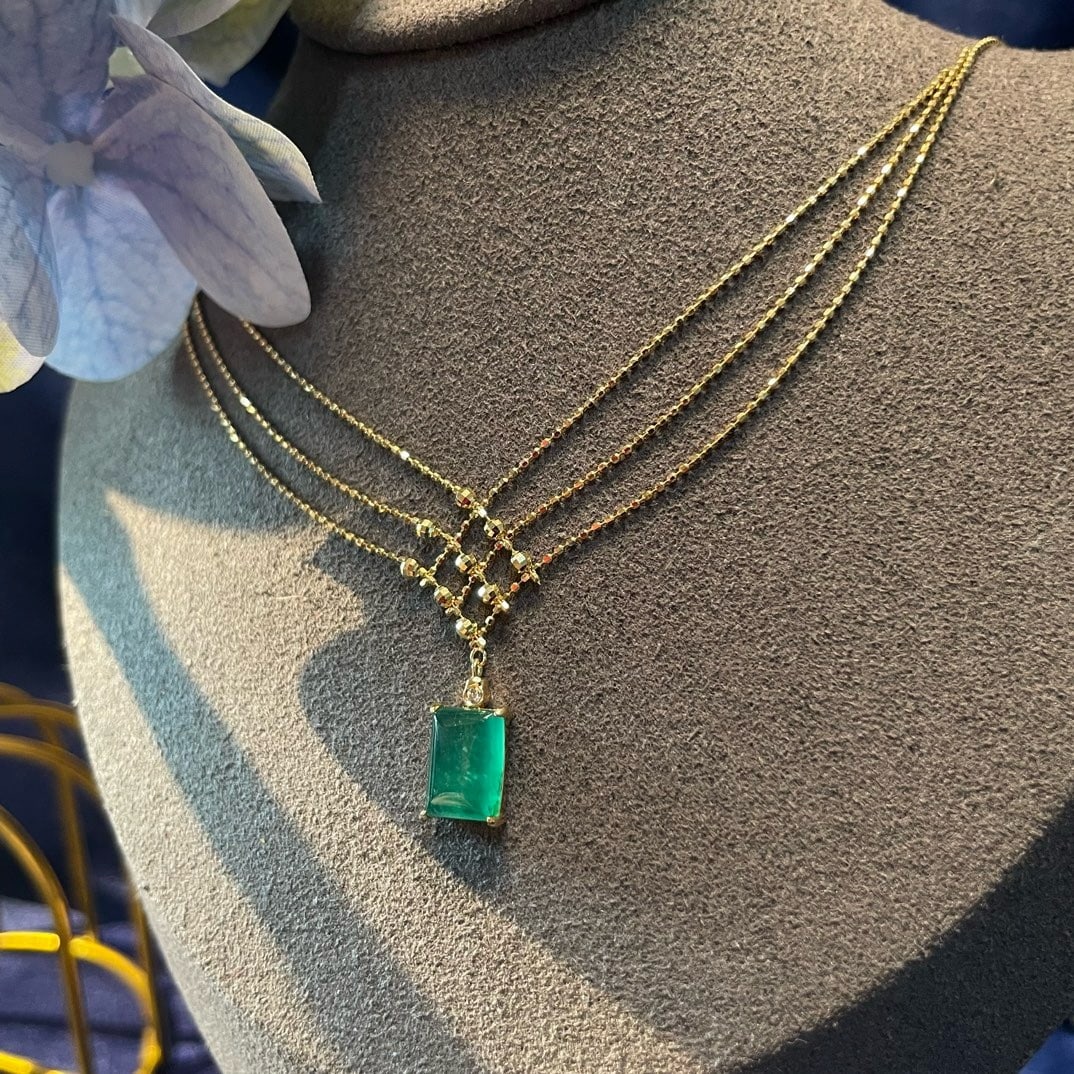 14k Gold 2.10 Ct Natural Emerald & Diamond Necklace - 3