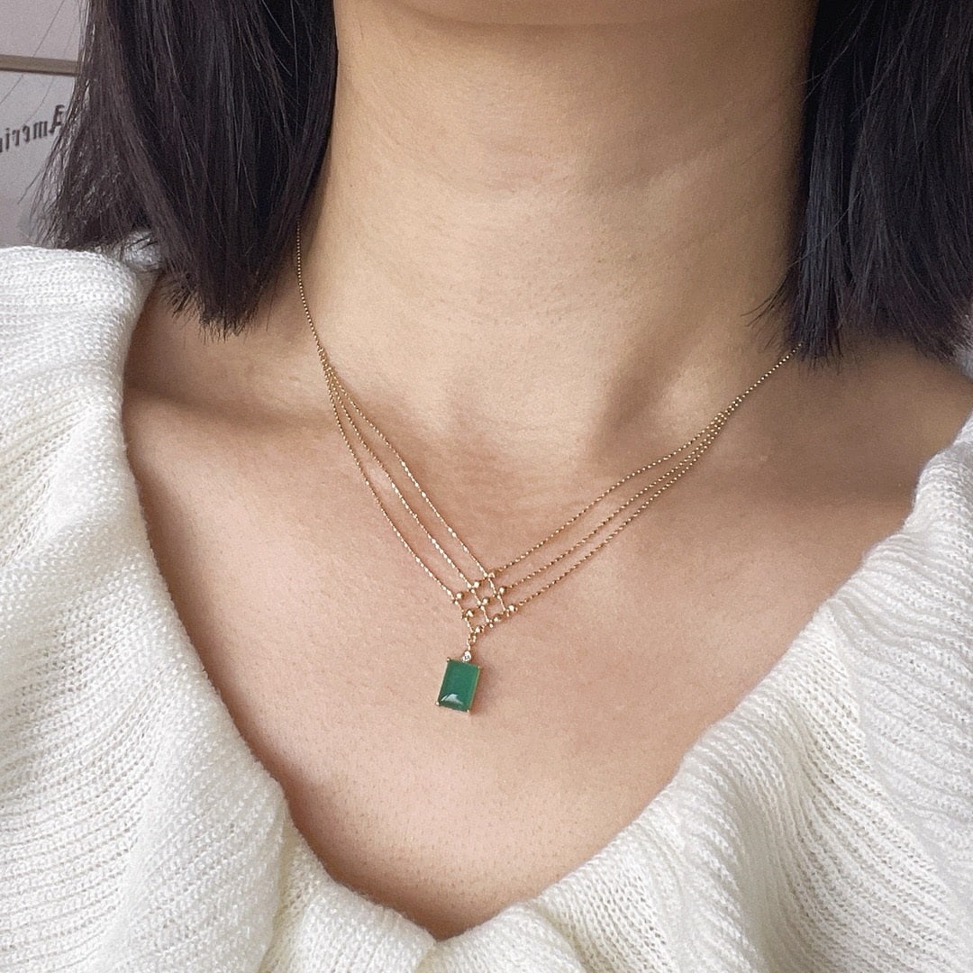 14k Gold 2.10 Ct Natural Emerald & Diamond Necklace - 8