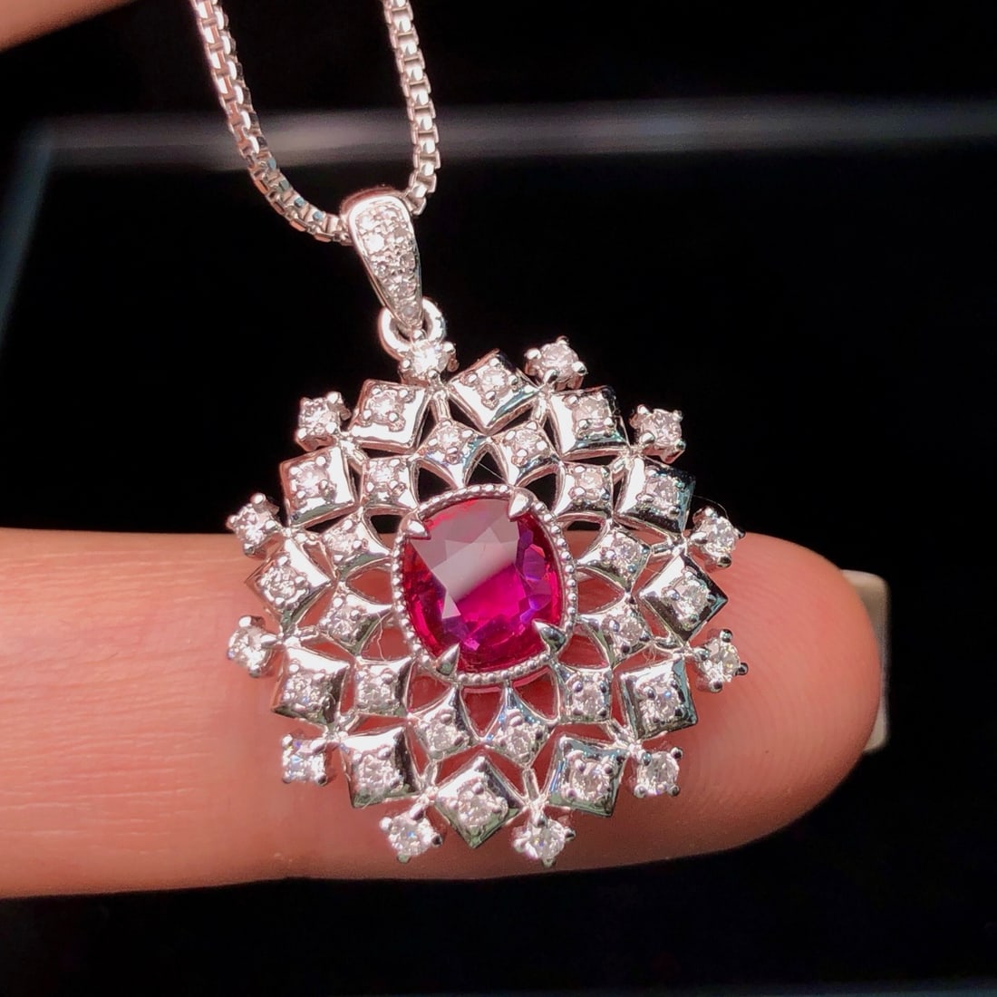 14k Gold 1.44 Ctw Natural Ruby & Diamond Pendant( Without Chain ) - 2
