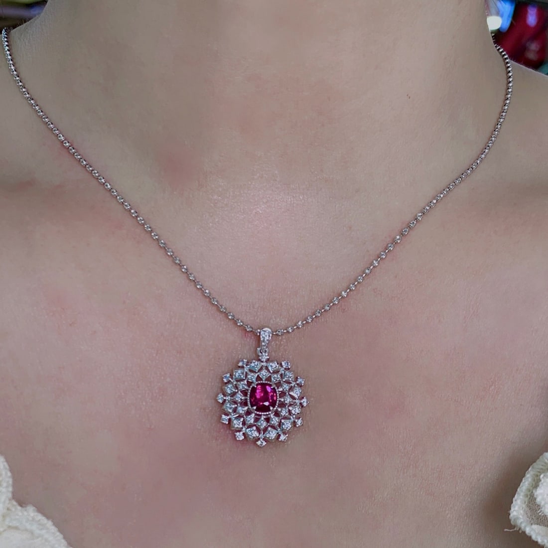 14k Gold 1.44 Ctw Natural Ruby & Diamond Pendant( Without Chain ) - 5