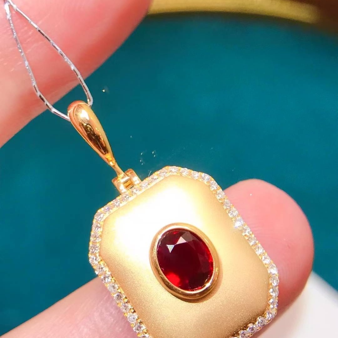 14k Gold 0.83 Ctw Natural Ruby & Diamond Pendant( Without Chain ): Ref:231174164 // gold content:14k gold // main gemstone:ruby // shape:oval // carat weight:0. 6ct // color:pigeonblood red // treatment:natural // // adjacent gemstone 2 : diamond // shape:round // ca