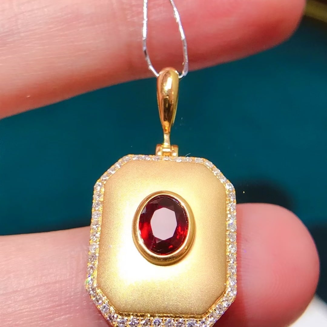 14k Gold 0.83 Ctw Natural Ruby & Diamond Pendant( Without Chain ) - 2