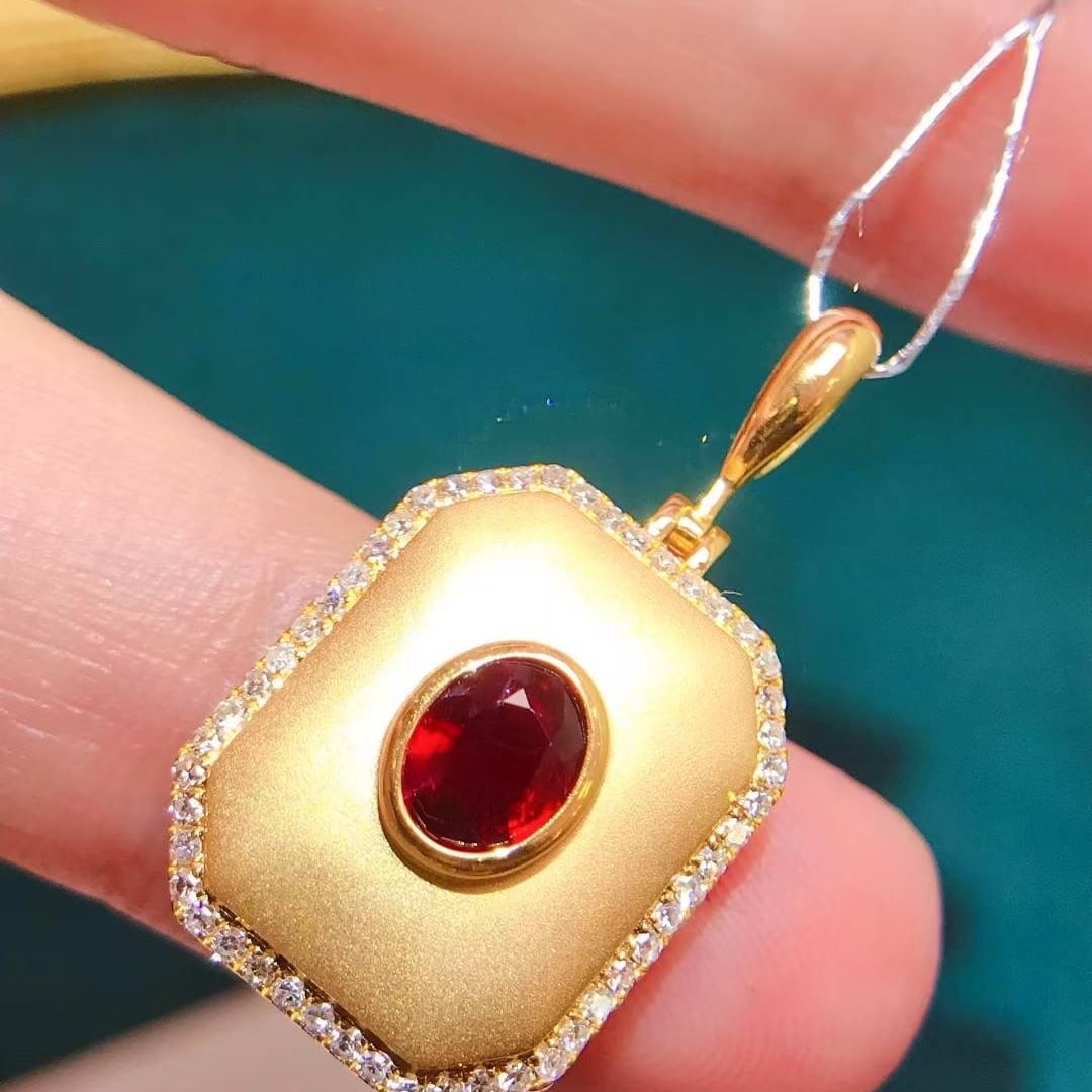 14k Gold 0.83 Ctw Natural Ruby & Diamond Pendant( Without Chain ) - 3