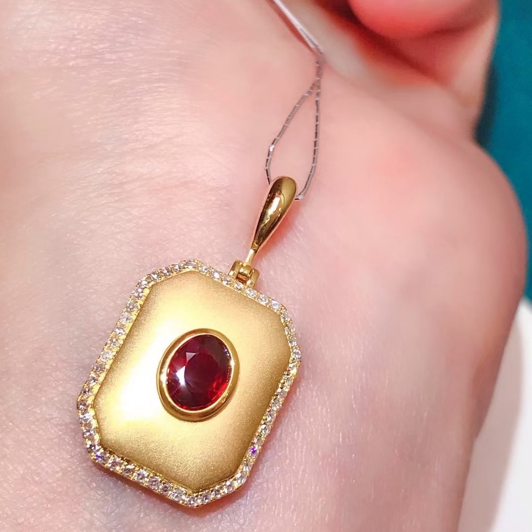 14k Gold 0.83 Ctw Natural Ruby & Diamond Pendant( Without Chain ) - 4