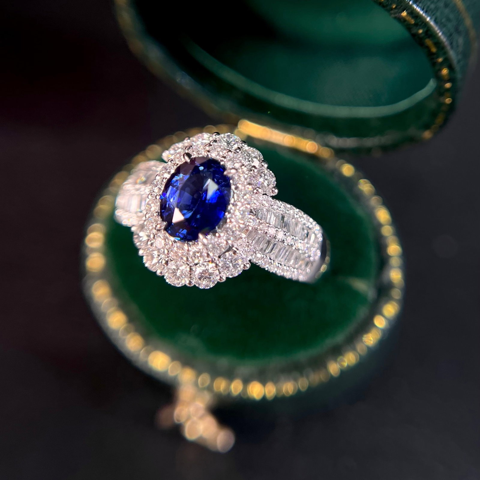 14k Gold 2.09 Ctw Natural Sapphire & Diamond Ring: Ref:231174172 // gold content:14k gold // ring size:7. 25us // // main gemstone:sapphire // shape:oval // carat weight:1. 10ct // color:royal blue // treatment:natural // // adjacent gemstone 2 :